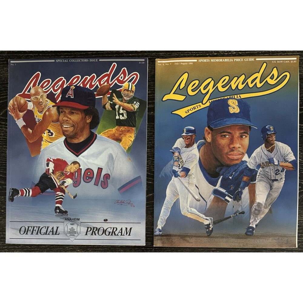 2 Baseball Legends Collectors Magazines Rod Carew #1 Ken Griffey JR 1991 w/Cards